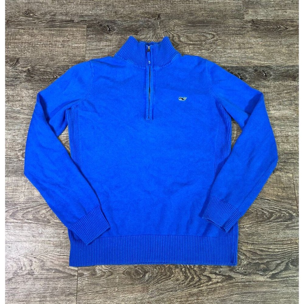 Vineyard Vines Women’s Mock Neck 1/4 Zip Pullover Sweater Tight Knit Blue Sz S